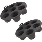 Güncel Çarşı 2 Adet Airfryer Silikon Kek Pişirme Kalıbı 7 Bölmeli, Silikon Cupcake Kek Pişirme Kabı Muffin Fırın Kalıbı - Siyah - 23 cm