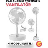 Güncel Çarşı 4 Modlu Şarjlı Katlanabilir Yükseltilebilir Taşınabilir Teleskopik Fan Vantilatör Portatif Masa Vantilatörü Minimal Ses Seviyesi Serinletici - Beyaz