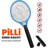 Güncel Çarşı Pilli Sinek Öldürücü Raket Elektrikli Sinek Raketi - Mavi