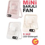 Güncel Çarşı Şarjlı Sessiz Mini Fan Vantilatör, 1 Adet, 180° Ayarlanabilir, 5 Hız, LED Göstergeli, Type-C Şarj