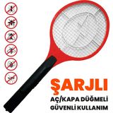 Güncel Çarşı Şarjlı Sinek Öldürücü Raket, Aç-Kapa Düğmeli Elektrikli Sinek Raketi, Güvenli Kullanım - Kırmızı