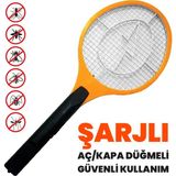 Güncel Çarşı Şarjlı Sinek Öldürücü Raket, Aç-Kapa Düğmeli Elektrikli Sinek Raketi, Güvenli Kullanım - Sarı