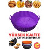 Güncel Çarşı Yüksek Kallite Büyük Boy Xl Airfryer Silikon Pişirme Kabı Bpa Içermez Airfryer Silikon Pişirme Kağıdı, Yapışmaz Kolay Temizlenir, Air Fryer Kalıbı - Mor - 20 cm