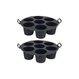 GüncelÇarşı 2 Adet Büyük Boy Airfryer Silikon Kek Pişirme Kalıbı 7 Bölmeli, Cupcake Kabı Muffin - 20 cm Siyah