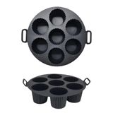 GüncelÇarşı Airfryer Silikon Kek Pişirme Kalıbı 7 Bölmeli, Silikon Cupcake Kek Pişirme Kabı Air Fryer Muffin Fırın Kalıbı (1 ADET SİYAH - 20 CM)