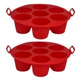 GüncelÇarşı Airfryer Silikon Kek Pişirme Kalıbı 7 Bölmeli, Silikon Cupcake Kek Pişirme Kabı Air Fryer Muffin Fırın Kalıbı (2 ADET KIRMIZI - 23 CM)