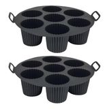 GüncelÇarşı Airfryer Silikon Kek Pişirme Kalıbı 7 Bölmeli, Silikon Cupcake Kek Pişirme Kabı Air Fryer Muffin Fırın Kalıbı (2 ADET SİYAH - 20 CM)