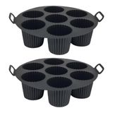 GüncelÇarşı Airfryer Silikon Kek Pişirme Kalıbı 7 Bölmeli, Silikon Cupcake Kek Pişirme Kabı Air Fryer Muffin Fırın Kalıbı (2 ADET SİYAH - 23 CM)
