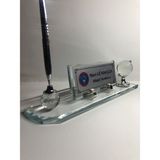 Gündoğan Kristal Cam Masa Isimliği Kişiye Özel Masaüstü Şeffaf - Gümüş 28 x 6 cm