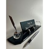Gündoğan Kristal Gündoğan Gümüş Renk Kristal Masa İsimliği Kalem ve Kartvizitlik Aksesuarlı 28x6 cm Ölçülerinde