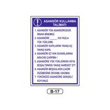Gündoğdu Asansör Kullanma Talimatı Uyarı Ikaz Levhası 35 x 50 cm