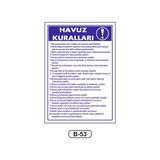 Gündoğdu Havuz Kuralları Uyarı Ikaz Levhası 35 x 50 cm