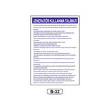Gündoğdu Jeneratör Kullanma Talimatı Uyarı Ikaz Levhası 35 x 50 cm