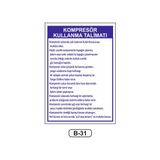 Gündoğdu Kompresör Kullanma Talimatı Uyarı Ikaz Levhası 35 x 50 cm