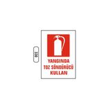 Gündoğdu Yangında Toz Söndürücü Kullan Uyarı Ikaz Levhası - 25 x 35 cm - Beyaz