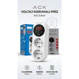 Gündüz E - ticaret AY27-00020 Ikili Akım ve Voltaj Korumalı Priz Dijital Ekranlı - Beyaz