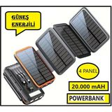 Güneş Enerjili 20000 Mah Powerbank Solar 4 Panel Su Geçirmez Hızlı Pd 20w Hızlı Şarj Renkli