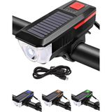 Güneş Enerjili 3 LED Far Moduna Sahip Bisiklet Ön Lambası Su Geçirmez Zil USB Şarj Edilebilir Korna - Siyah