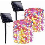 Güneş Enerjili Bahçe Aydınlatma 10+2m Rgb (Renkli ) 2 Adet Dış Mekan Güneş Enerjili Lamba - Siyah