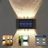 Güneş Enerjili Dış Mekan Duvar Lambası - 6 Led Çift Yönlü Bahçe Aydınlatması, Güneş Panelli Su Geçirmez Dekoratif Aplik, Çit, Balkon Ve Merdiven İçin Sıcak Beyaz Gece Lambası [Enerji Sınıfı A