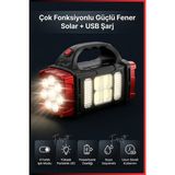 Güneş Enerjili El Feneri | Powerbank Özellikli LED El Feneri | 4 Işık Modu | Suya Dayanıklı Çok Fonksiyonlu - Turuncu