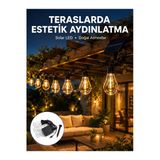 Güneş Enerjili Led Ampul Zincir Işık Sıcak Beyaz Dekoratif Bahçe Aydınlatması
