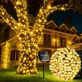 Güneş Enerjili LED Işık Zinciri 12 Metre 100 LED Gün Işığı, Solar Bahçe Işığı, IP65 Su Geçirmez, 8 Aydınlatma Modlu, Balkon, Teras, Ağaç, Çit ve Dış Mekan Dekorasyonu