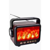 Güneş Enerjili Nostaljik Bluetooth Radyo ve Hoparlör, FM Radyo, Bluetooth, USB, TF, SD Kart Destekli, Alev Efektli, 26x22x15 cm, Güneş Enerjisi