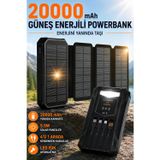 Güneş Enerjili Powerbank 4 Solar Panel Taşınabilir Şarj Cihazı Kendinden Kablolu Led Fenerli 20000Mah