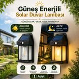 Güneş Enerjili Solar Led Duvar Lambası Hareket Sensörlü 3 Modlu 3000K Sarı Işık Bahçe Aydınlat Aplik