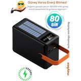 Güneş Enerjili Solar Powerbank 80.000 Mah Dijital Göstergeli El Fenerli 4 Çıkış Taşınabilir Batarya - Siyah