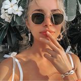 Güneş Gözlüğü Beşgen Sarı Çerçeve Kahverengi Cam Unisex Siyah1-Tek Ebat