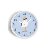 Güneş Gözlüklü Artist Martı Çocuk Odası Duvar Saati - 25cm - Önü Camlı Beyaz Kasa - Sessiz Mekanizma, JH1010S25BKP