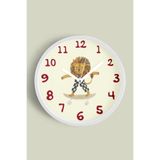 Güneş Gözlüklü Kaykay Yapan Sevimli Aslan Çocuk Odası Modern Duvar Saati - 30cm - Önü Camlı Beyaz Ka, JH0222S30BKP
