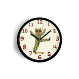 Güneş Gözlüklü Kaykay Yapan Sevimli Ayı Çocuk Odası Modern Duvar Saati - 30cm - Önü Camlı Siyah Kasa, JH0223S30SKP