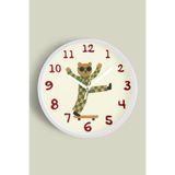 Güneş Gözlüklü Kaykay Yapan Sevimli Ayı Çocuk Odası Modern Duvar Saati - 35cm - Önü Camlı Beyaz Kasa, JH0223S35BKP