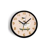 Güneş Gözlüklü Kaykay Yapan Sevimli Ördek Çocuk Odası Modern Duvar Saati - 25cm - Önü Camlı Siyah Ka, JH0220S25SKP