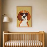 Güneş Gözlüklü Köpek Çocuk Odası Duvar Posteri Çerçeveli Tablo Duvar Dekorasyonu - 30 x 40 - Ahşap Çerçeveli