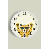 Güneş Gözlüklü Sevimli Kaplan Çocuk Odası Modern Duvar Saati - 25cm - Önü Camlı Beyaz Kasa, JH0210S25BKP