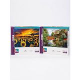 Güneş Hasatı Ve Çiçekli Göl İkili Set - 2 X 1000 Parça Manzara İkili Puzzle Seti