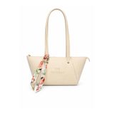 Güneş Kadın Krem Tote Bag Çanta Fular Detaylı Günlük Kullanım Omuz Çantası