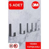 Güneş Krom Dekorasyon GKD 5 Adet Metal Siyah Yapışkanlı Askılık Kapı Arkası Bornoz Askılığı Mutfak Askı Banyo Askılık