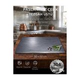 Güneş Krom Dekorasyon GKD Üst Kalite 80x50cm Tek Bükümlü Paslanmaz Çelik Tezgah Üstü Kesme Tahtası, Hamur Yoğurma Tahtası, Tezgah Üstü Koruyucu