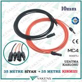 Güneş Paneli Uzatma Solar Kablo (35M+35M) 10Mm Toplam 70 Metre Çift Taraflı Mc4 Soketli Solar Ara Kablo Kırmızı Siyah