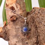 Güneş Şeklinde Lapis Lazuli Taşı Gümüş Kolye - Küçük Boy