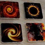 Güneş Tutulması ve Kozmik Görüntüler Doğal Taş Bardak Altlığı 4'lü set - Natural Stone Coasters