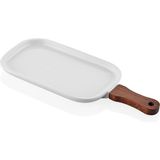 Güneş Züccaciye Woody Beyaz Renk Porselen ve Akasya Ağacı Şık Sade Servis Tabağı 35X15 cm