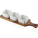 Güneş Züccaciye Woody Beyaz Renk Porselen ve Akasya Ağacı Şık ve Sade Kahvaltılık Servis 33X10 cm