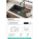 Güney Ankastre Realstone P010 Assos 76 Xl 76 × 43,5 cm Antrasit Granit Evye + Güçlendirilmiş Tek Giderli Sifon ve Montaj Seti