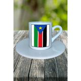 Güney Sudan Ülke Bayrağı Bayrak Baskılı Türk Kahvesi Fincanı Tabaklı Kişiye Özel Model 2
